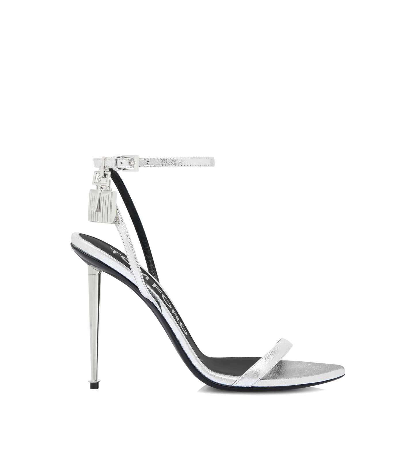 Laminated Nappa Leather Padlock Pointy Naked Sandal