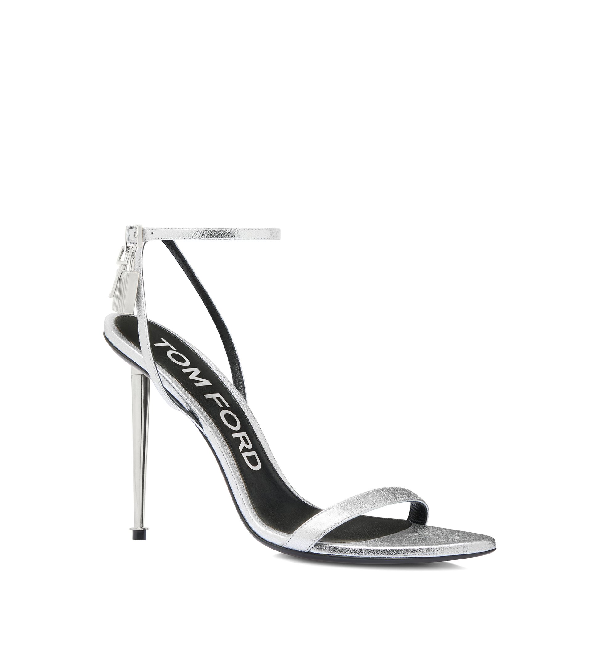 Laminated Nappa Leather Padlock Pointy Naked Sandal