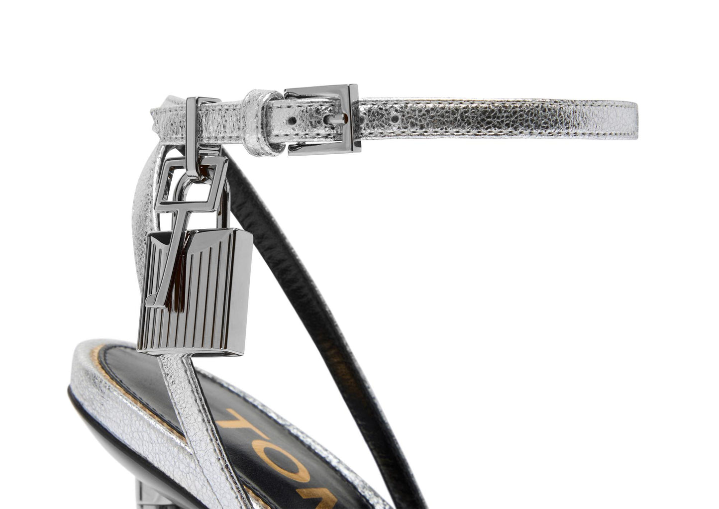 Laminated Nappa Leather Padlock Pointy Naked Sandal