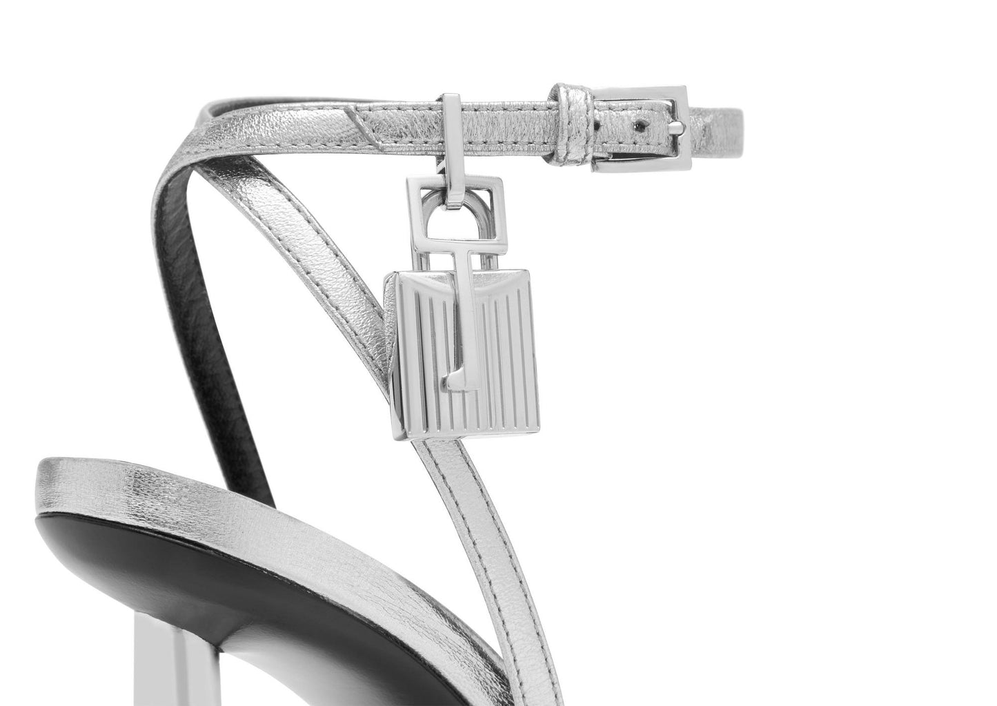 Laminated Nappa Leather Padlock Pointy Naked Sandal