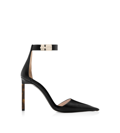 Supple Grain Leather T Latch Ankle Strap Pump