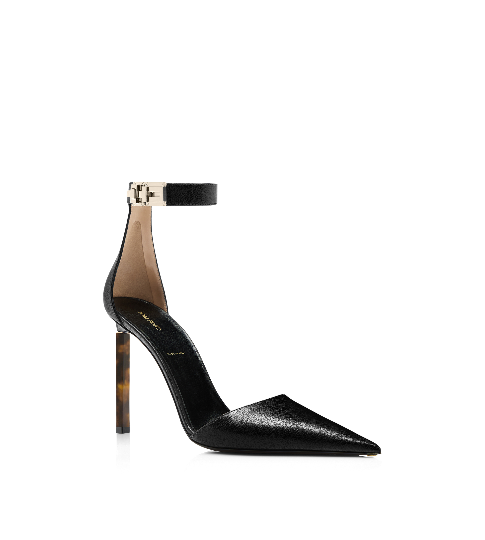Supple Grain Leather T Latch Ankle Strap Pump