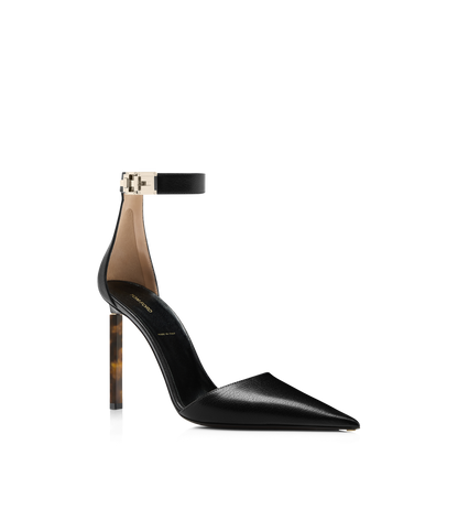 Supple Grain Leather T Latch Ankle Strap Pump