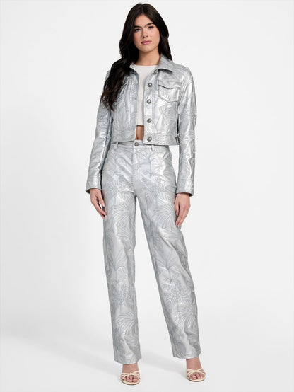 Clelia Faux-Leather Embroidered Pants