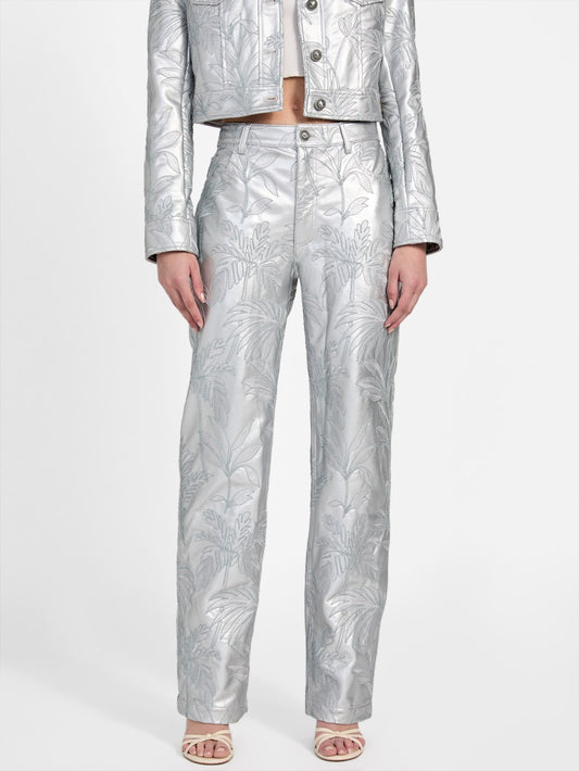 Clelia Faux-Leather Embroidered Pants