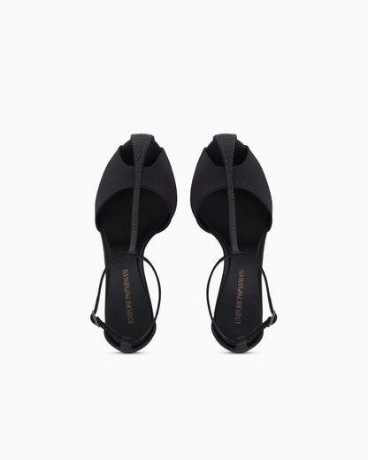 Satin T-bar sandals with rhinestones
