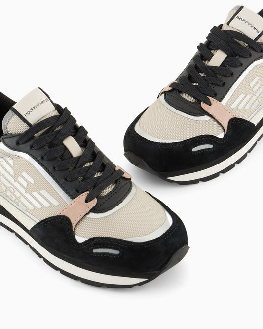 Suede sneakers with reflective and nylon details