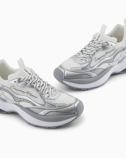 Mesh sneakers with laminated details and signature logo