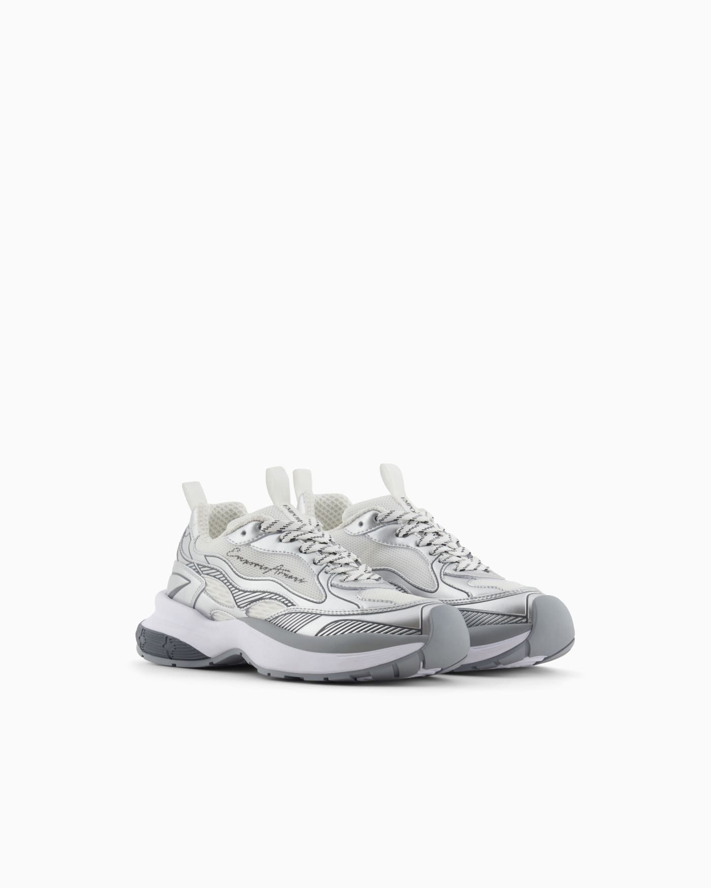Mesh sneakers with laminated details and signature logo