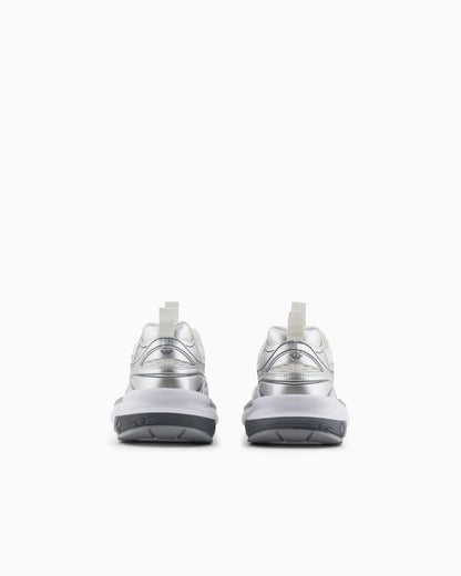 Mesh sneakers with laminated details and signature logo