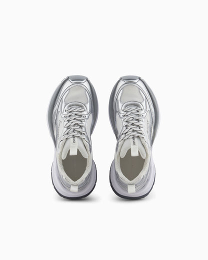 Mesh sneakers with laminated details and signature logo