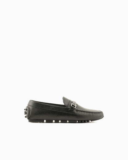 Pebbled leather stirrup loafer man