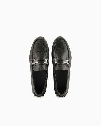Pebbled leather stirrup loafer man
