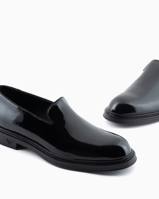 Patent leather slip-on loafers for man