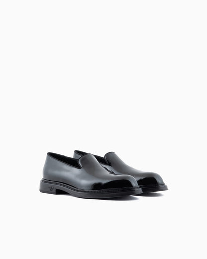 Patent leather slip-on loafers for man