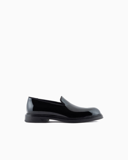 Patent leather slip-on loafers for man
