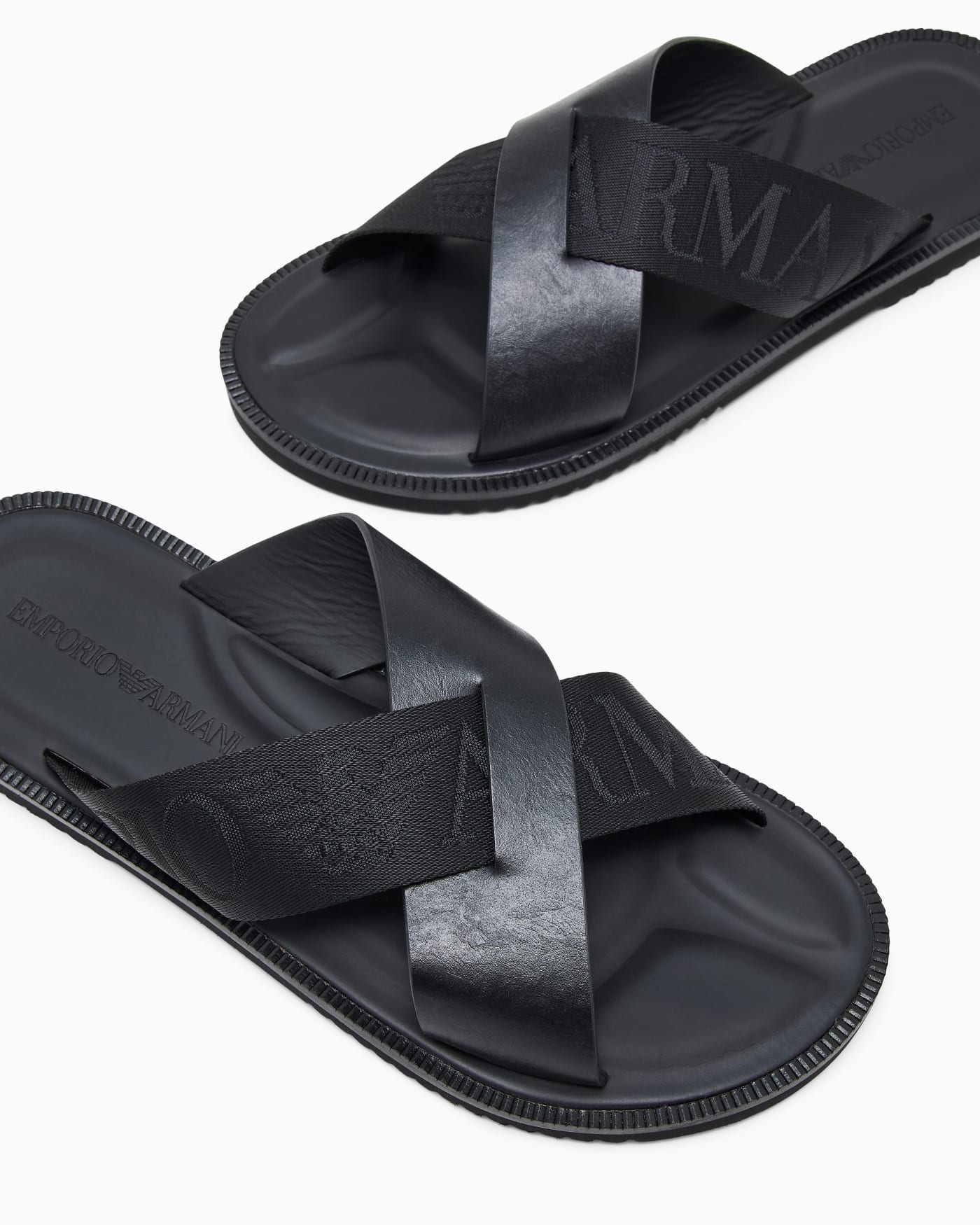 Leather cross-over sandals with logo tape