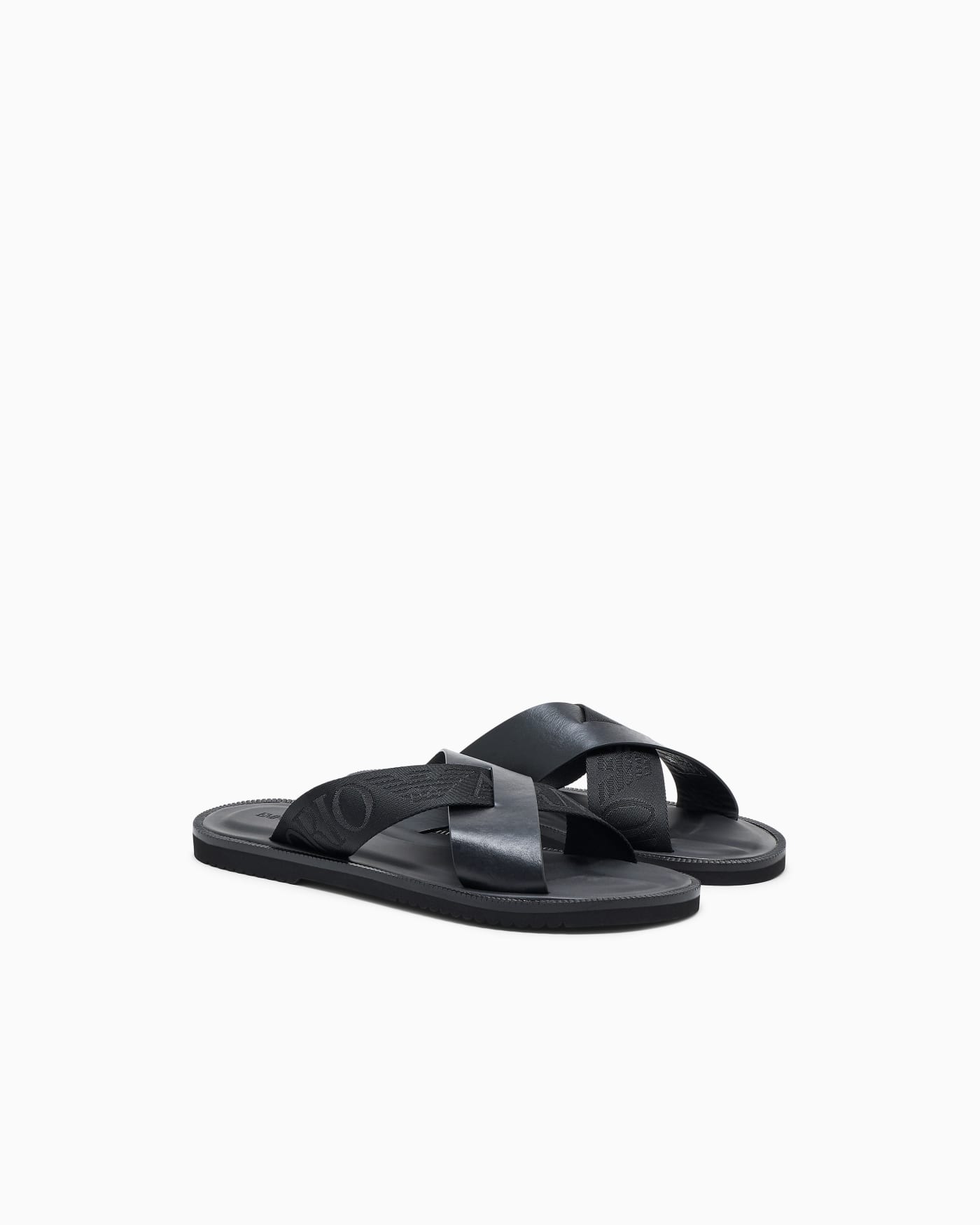Leather cross-over sandals with logo tape