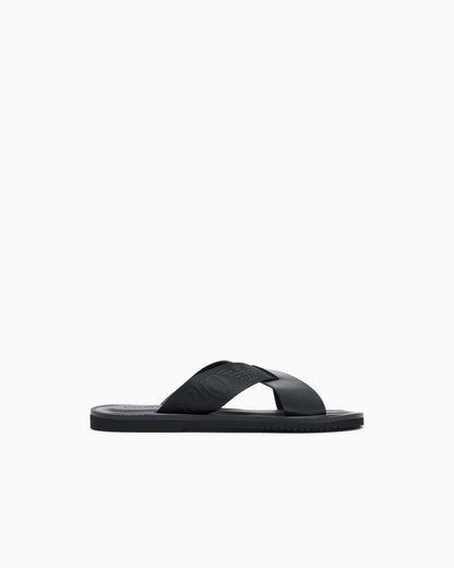 Leather cross-over sandals with logo tape