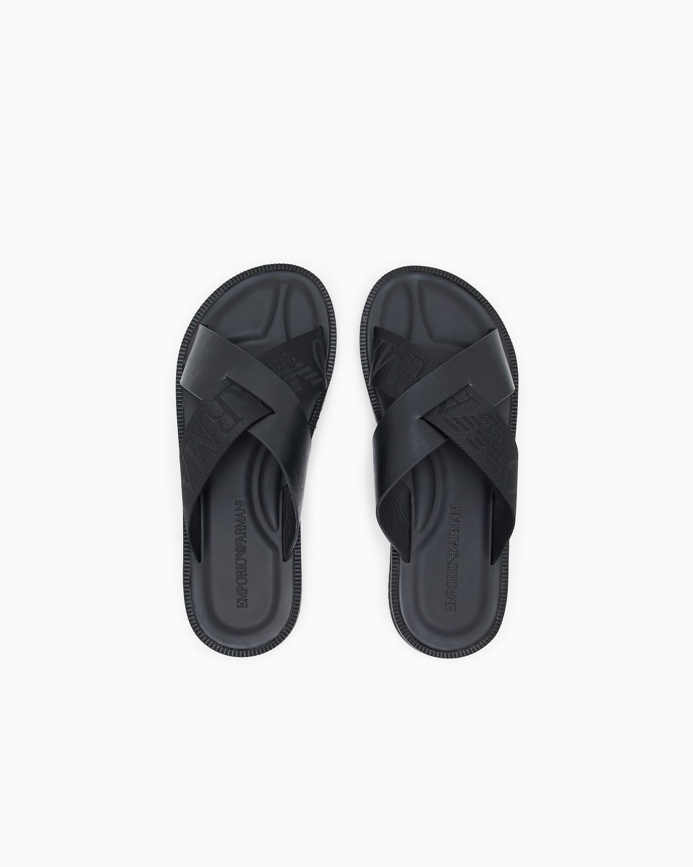Leather cross-over sandals with logo tape