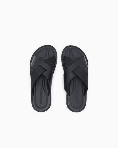 Leather cross-over sandals with logo tape