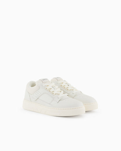 Leather and mesh sneakers with contrasting details