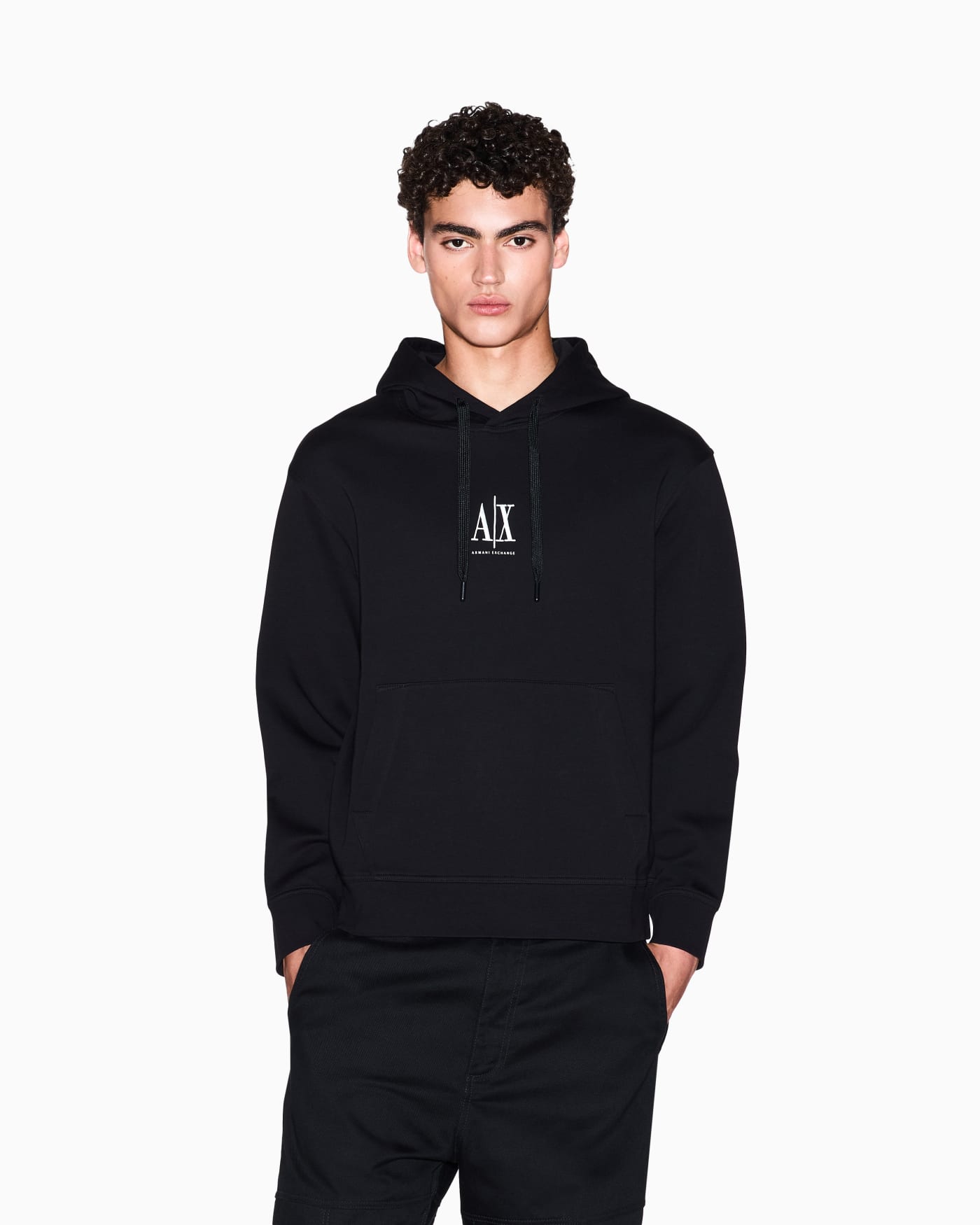 Stretch cotton hoodie with a kangaroo pocket and logo Icon