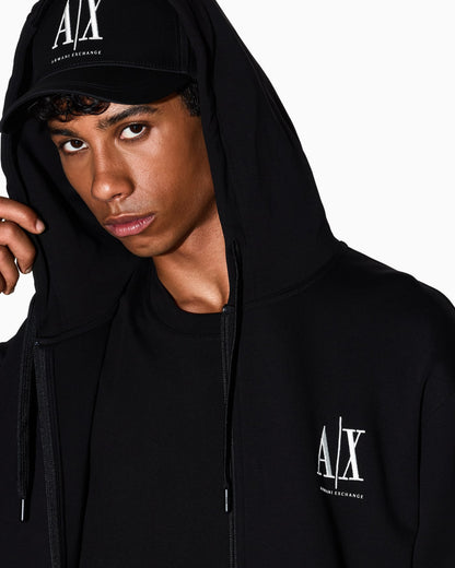 Full-zip hoodie in bonded stretch cotton with logo Icon