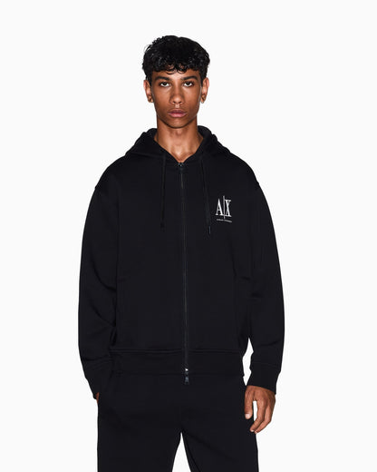 Full-zip hoodie in bonded stretch cotton with logo Icon