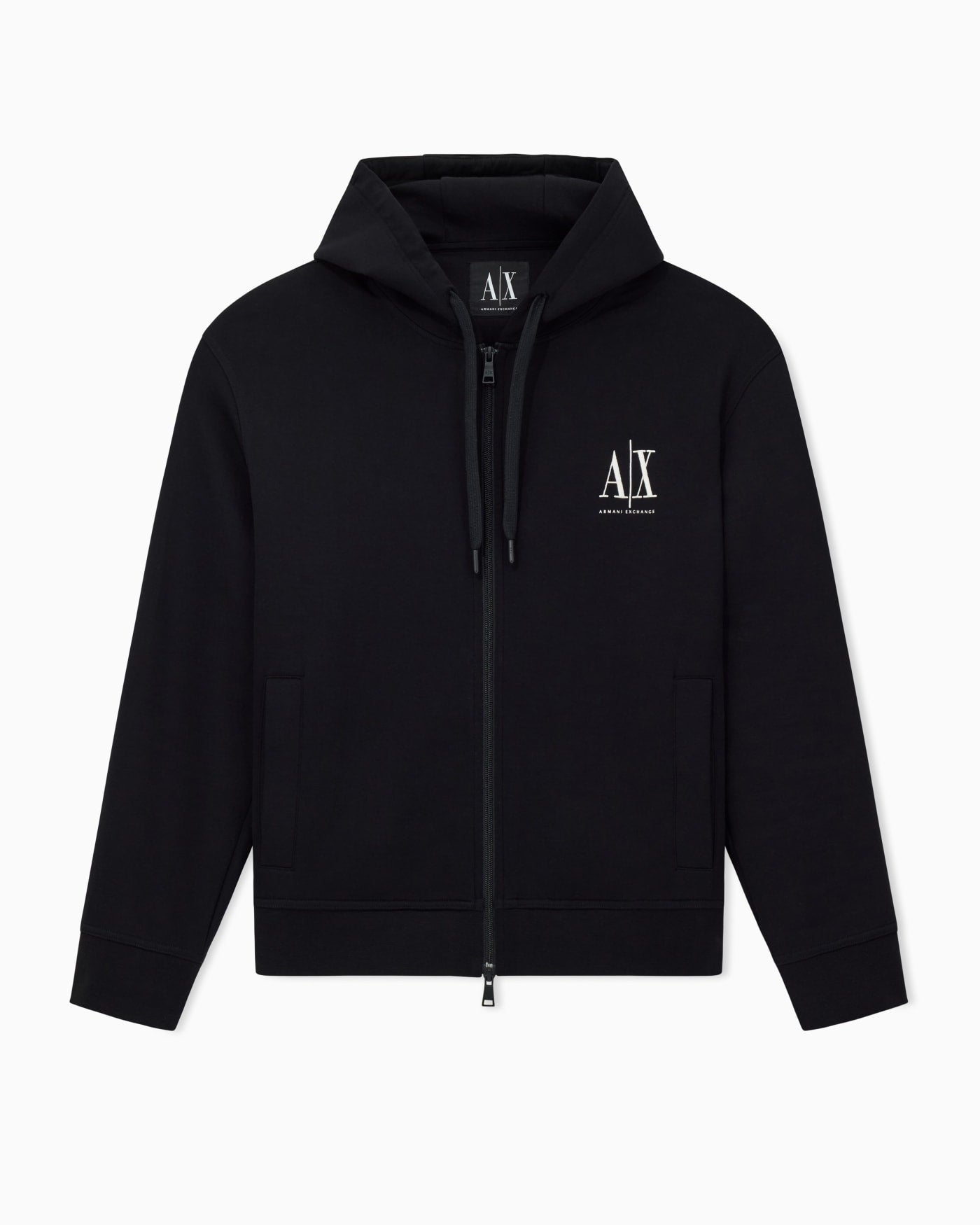 Full-zip hoodie in bonded stretch cotton with logo Icon