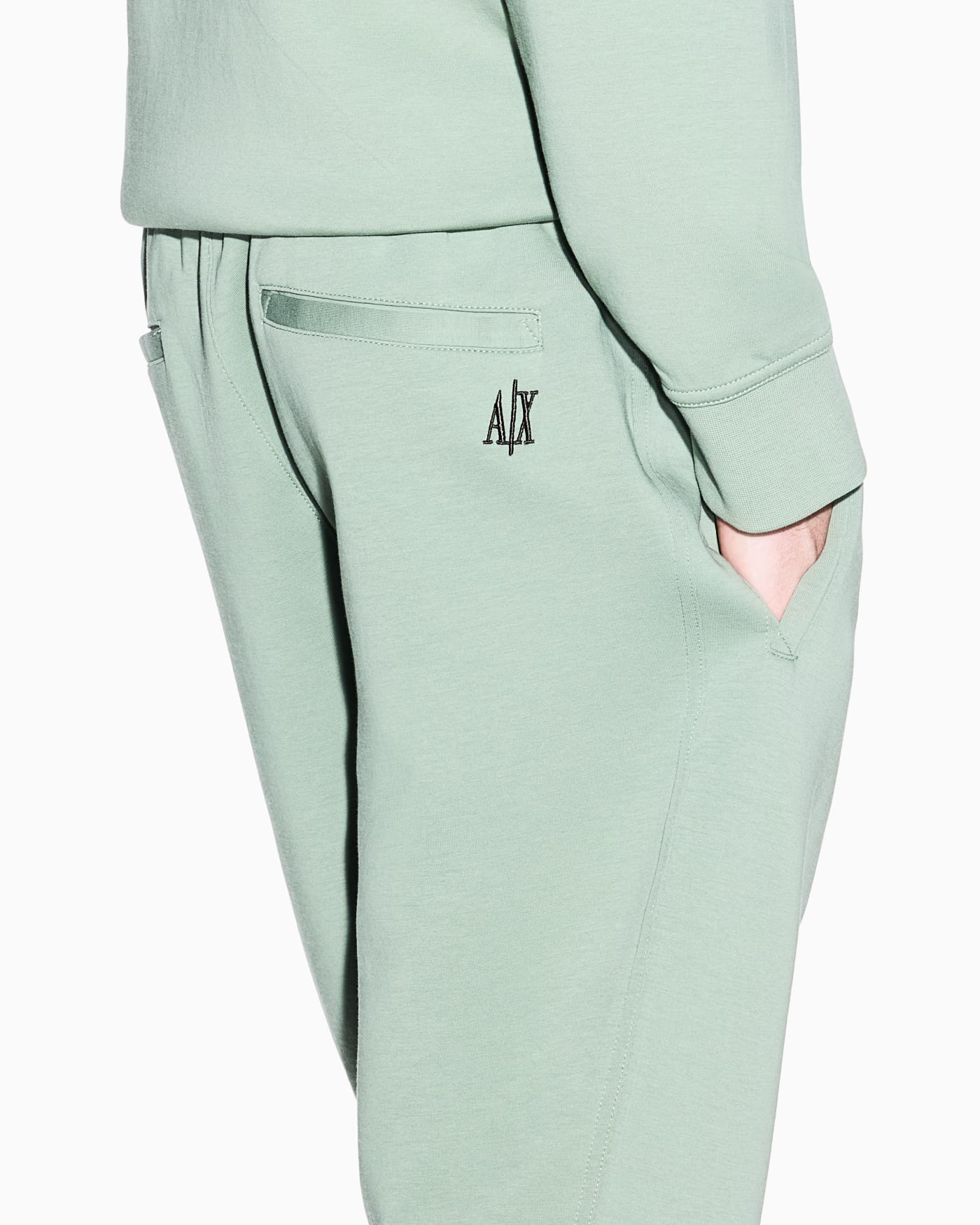 Bonded stretch cotton joggers with ribbed cuffs Icon