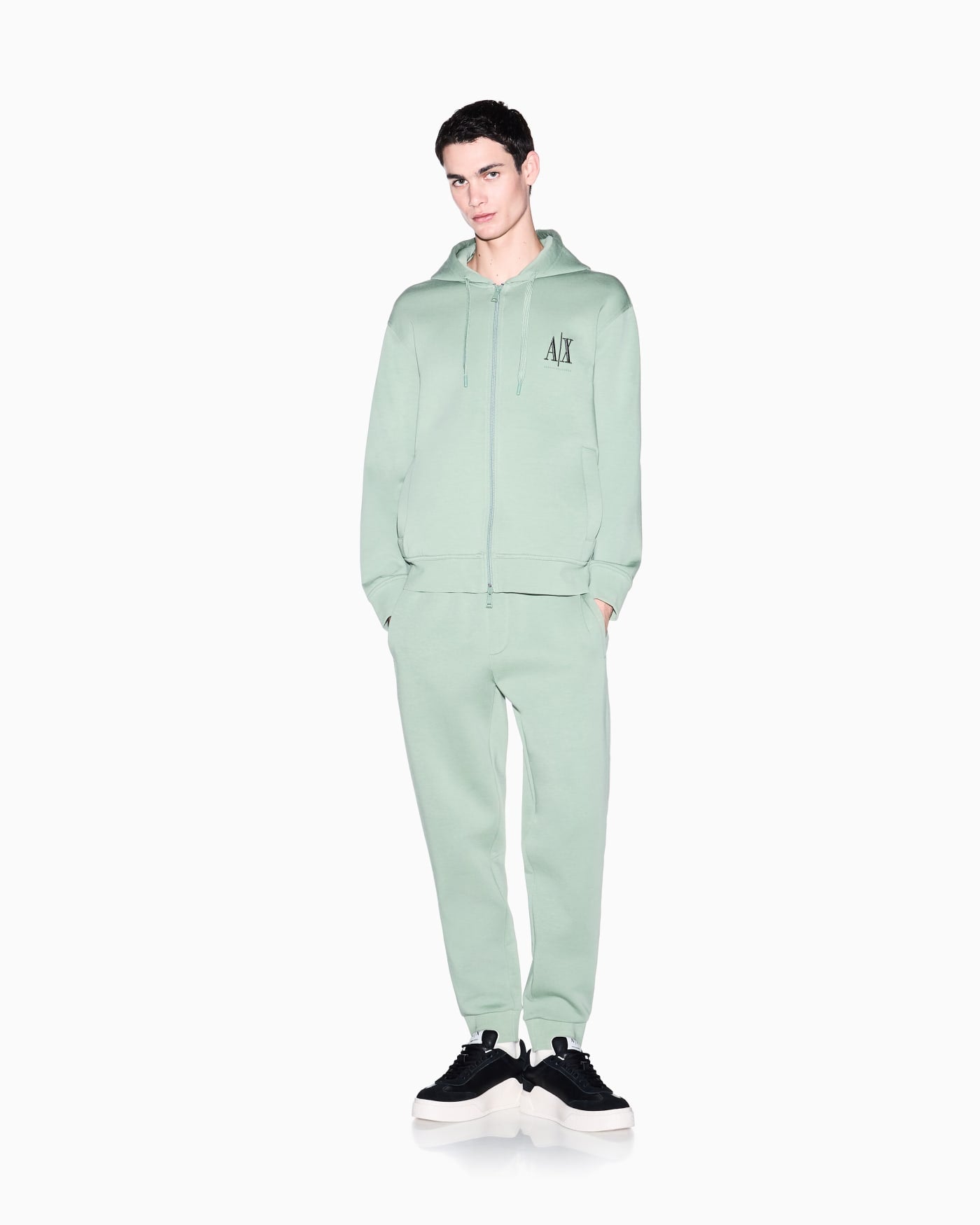 Bonded stretch cotton joggers with ribbed cuffs Icon
