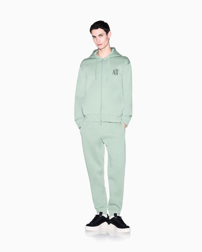 Bonded stretch cotton joggers with ribbed cuffs Icon