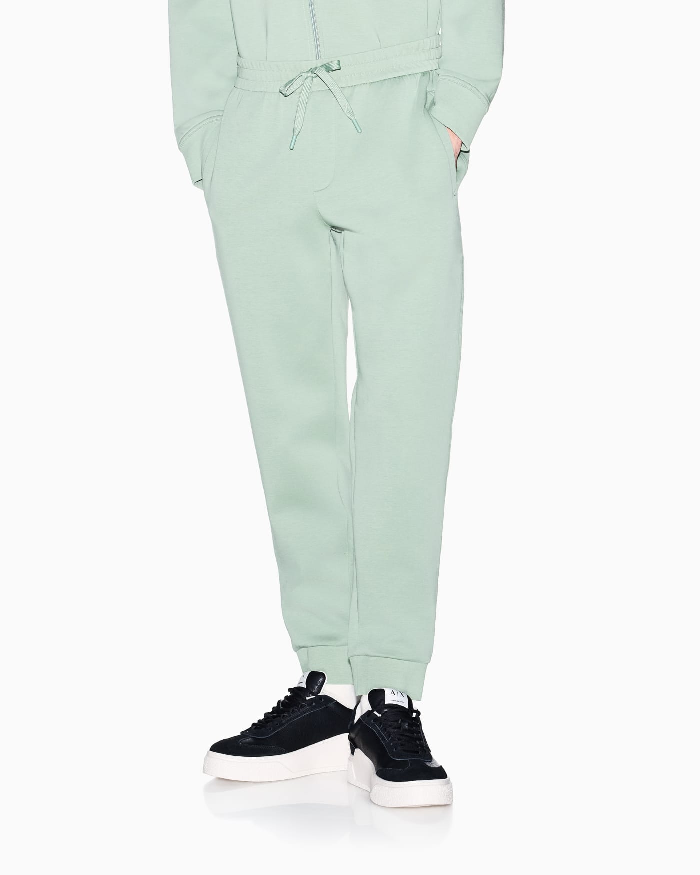 Bonded stretch cotton joggers with ribbed cuffs Icon