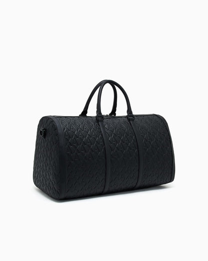 Duffel bag with an embossed pattern and a shoulder strap