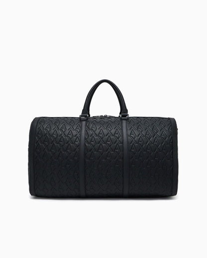 Duffel bag with an embossed pattern and a shoulder strap