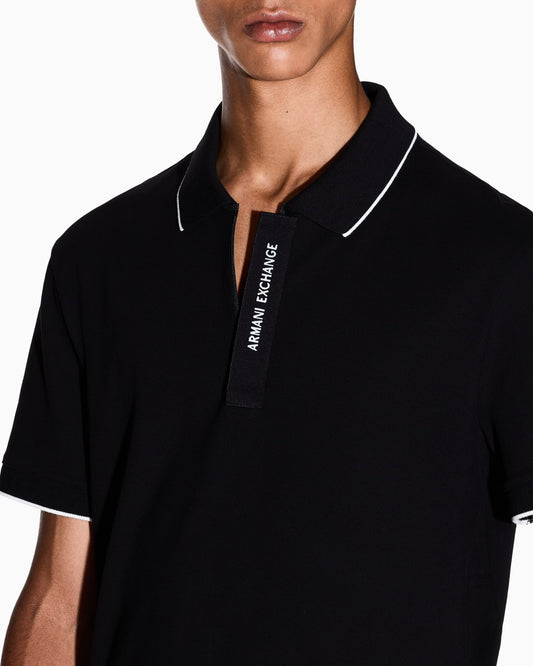 Slim-fit cotton piquet polo shirt with piping Essential