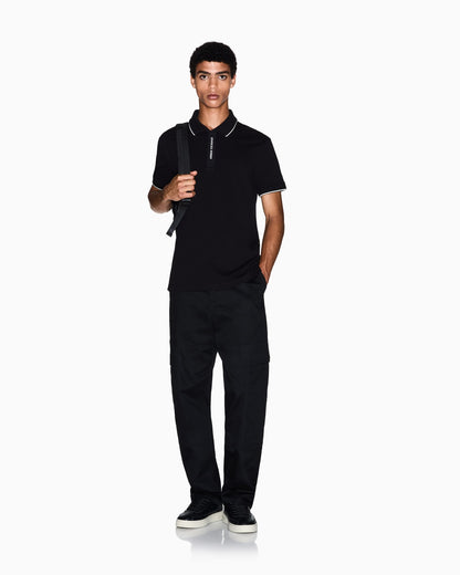 Slim-fit cotton piquet polo shirt with piping Essential