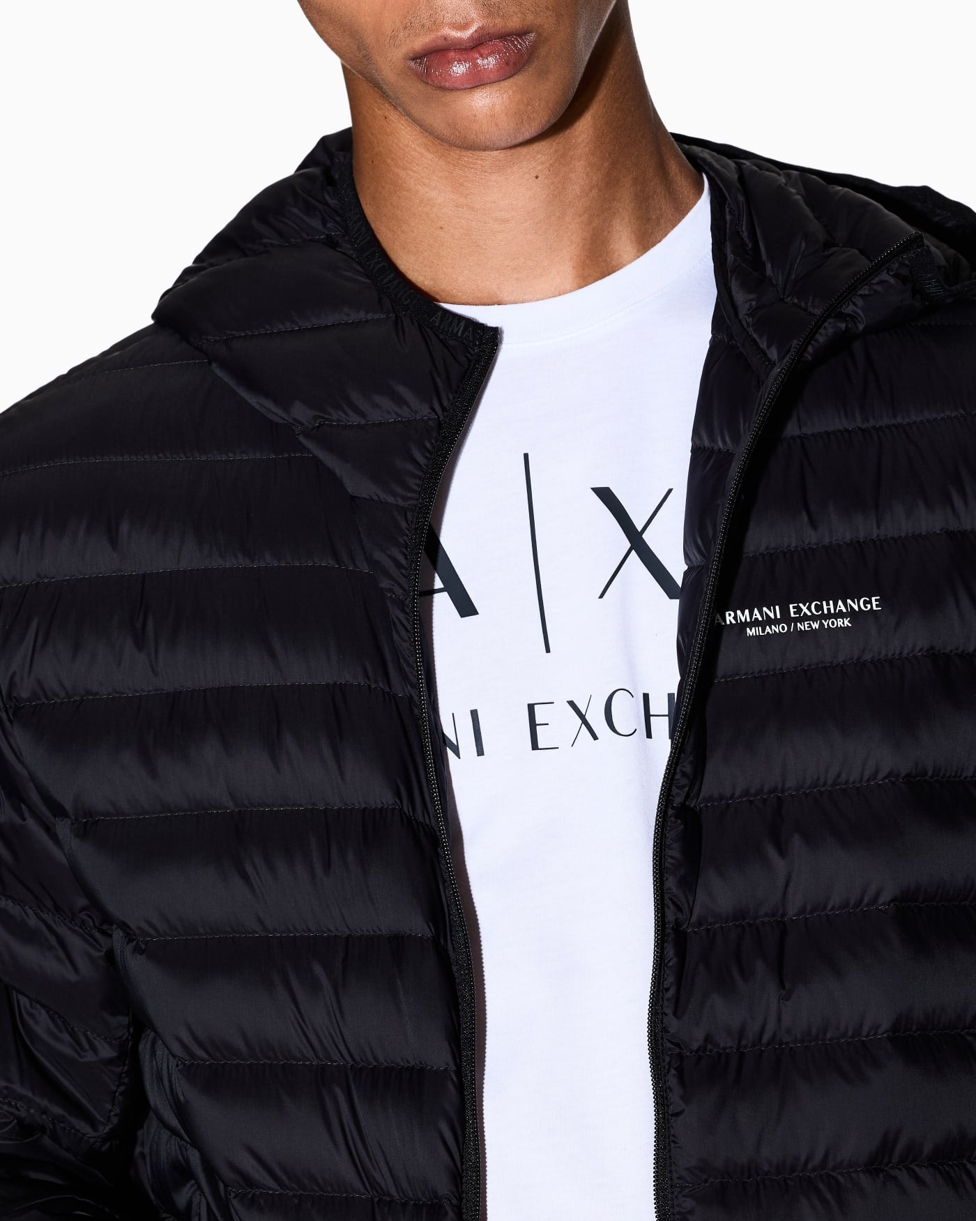 Quilted nylon down puffer jacket with hood Essential