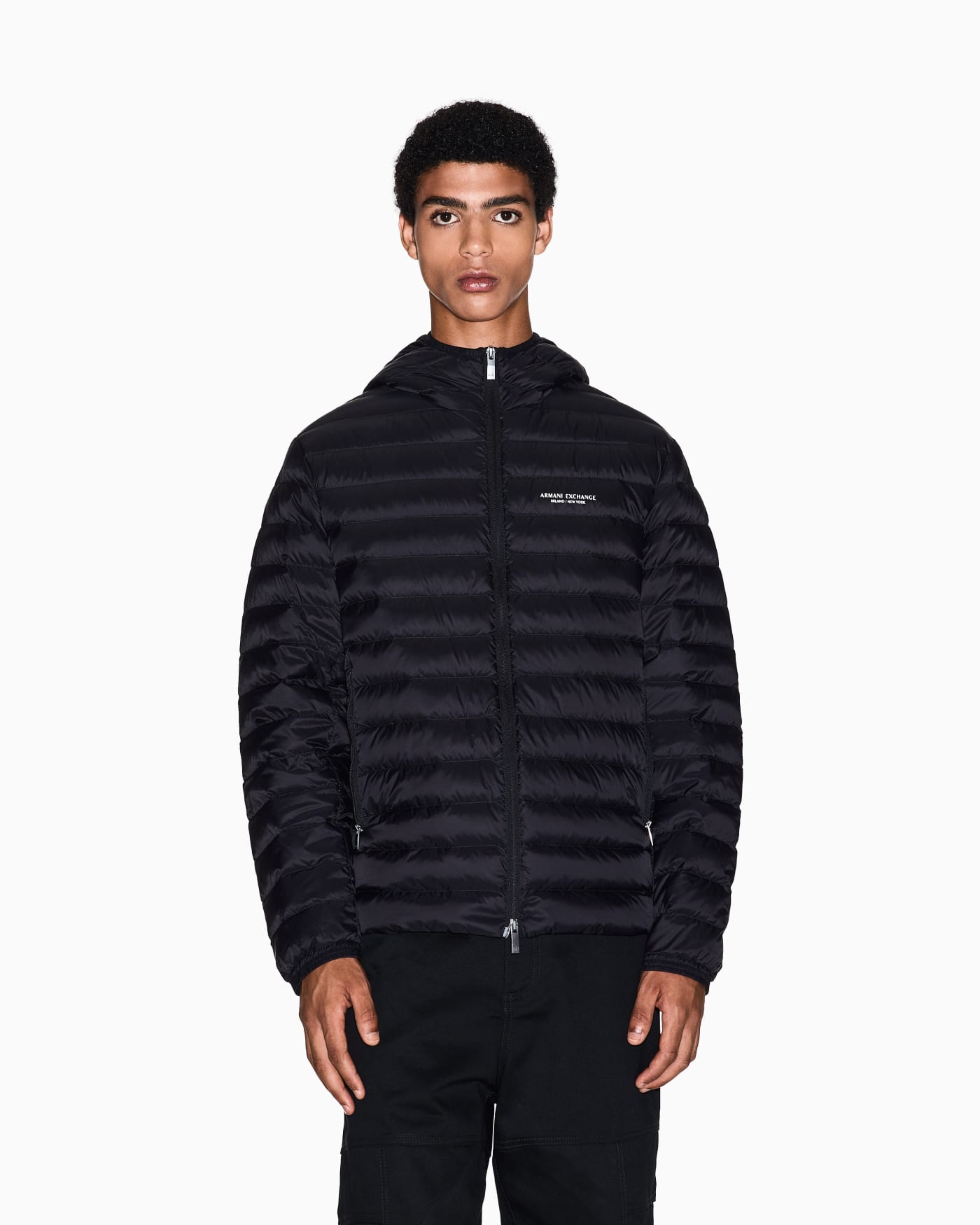 Quilted nylon down puffer jacket with hood Essential