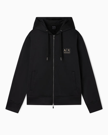 Zip-up hoodie with gold patch
