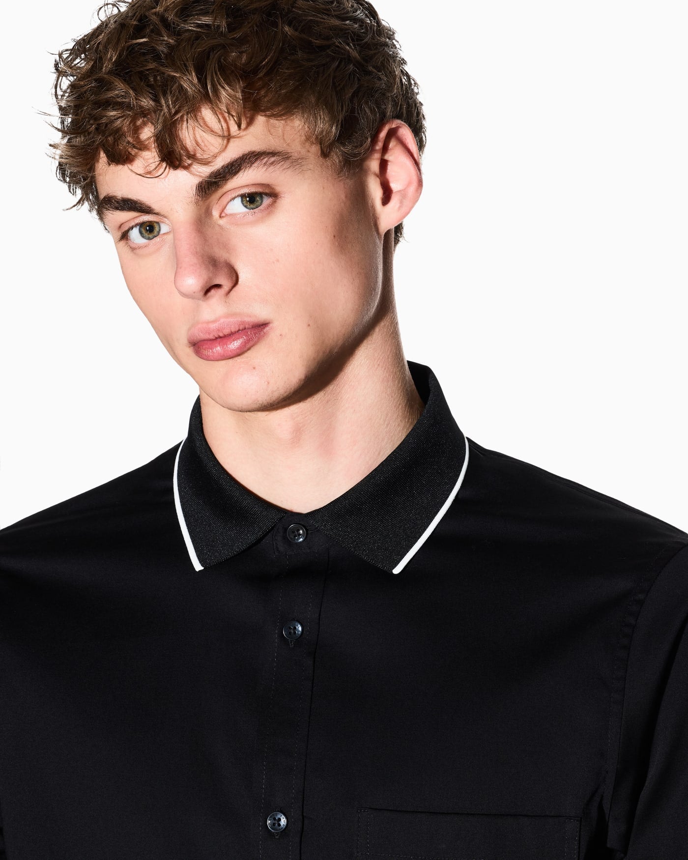 Stretch cotton shirt with contrasting profiles