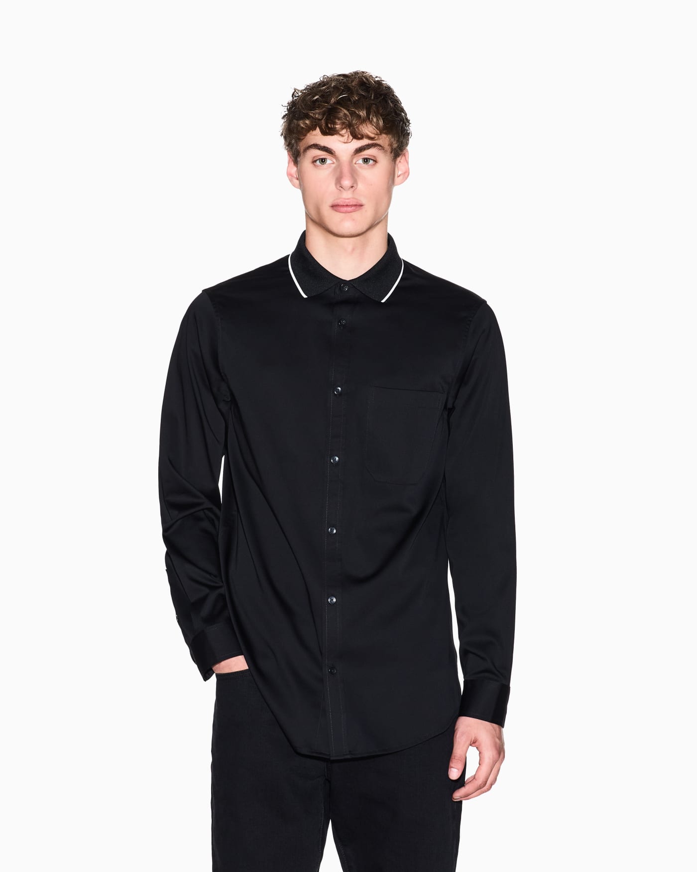 Stretch cotton shirt with contrasting profiles