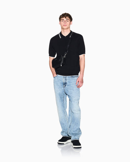 Zip-up knit polo shirt