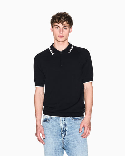 Zip-up knit polo shirt
