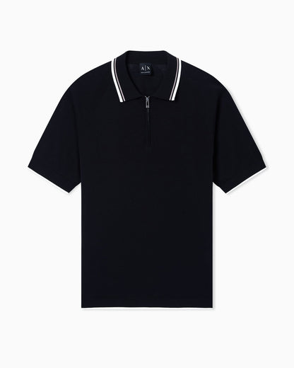 Zip-up knit polo shirt