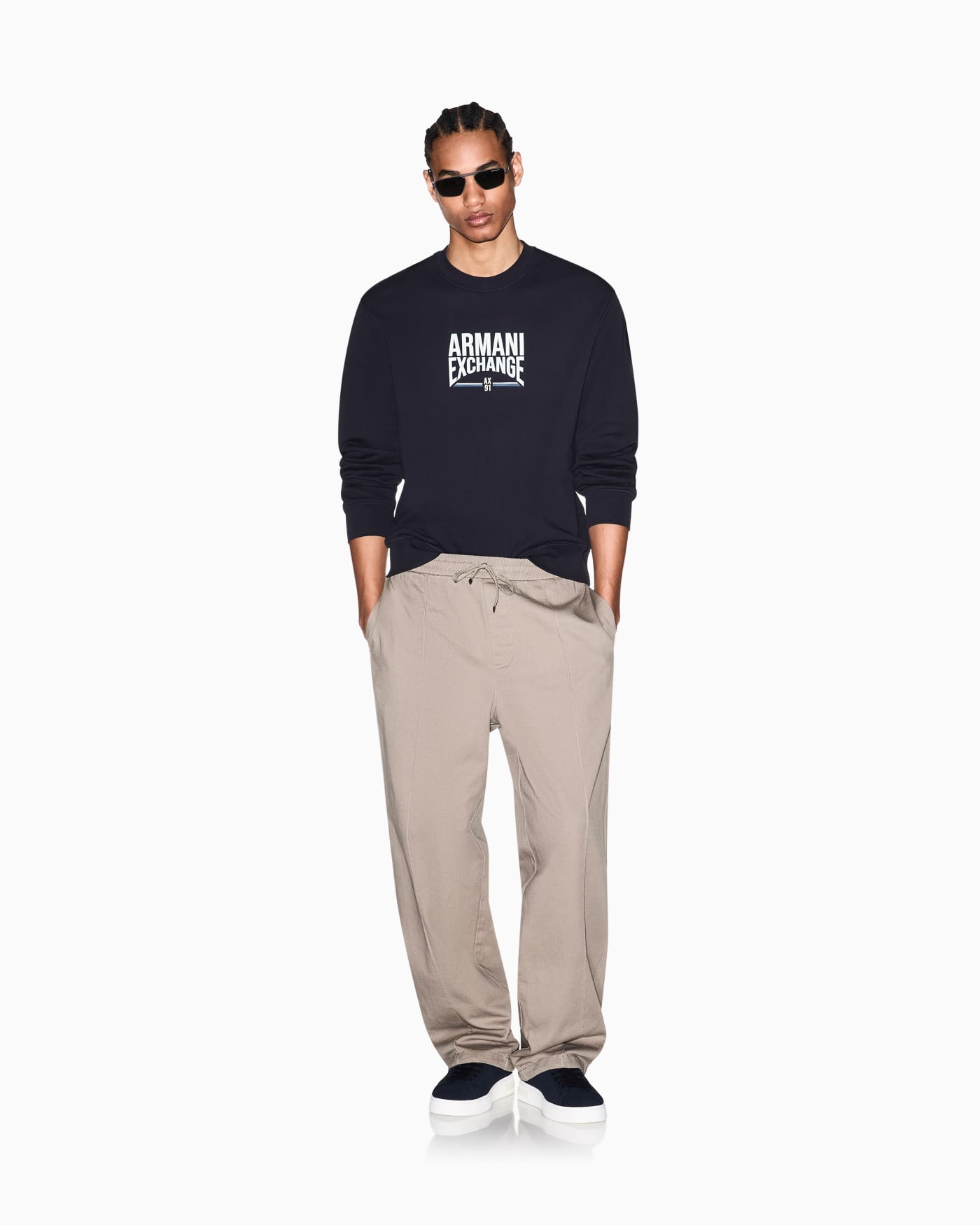 Diagonal Fleece Cotton Crewneck Sweatshirt