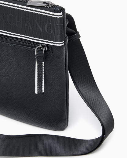 Flat crossbody messenger bag in coated fabric