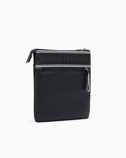 Flat crossbody messenger bag in coated fabric