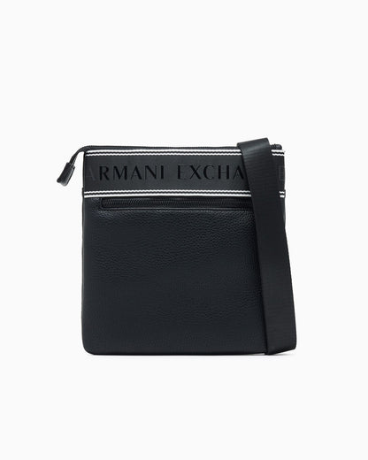 Flat crossbody messenger bag in coated fabric